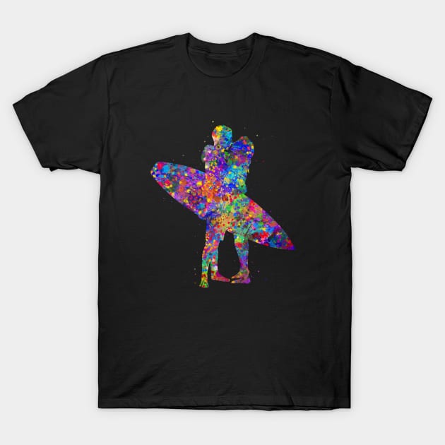 Surfer couple watercolor T-Shirt by Yahya Art